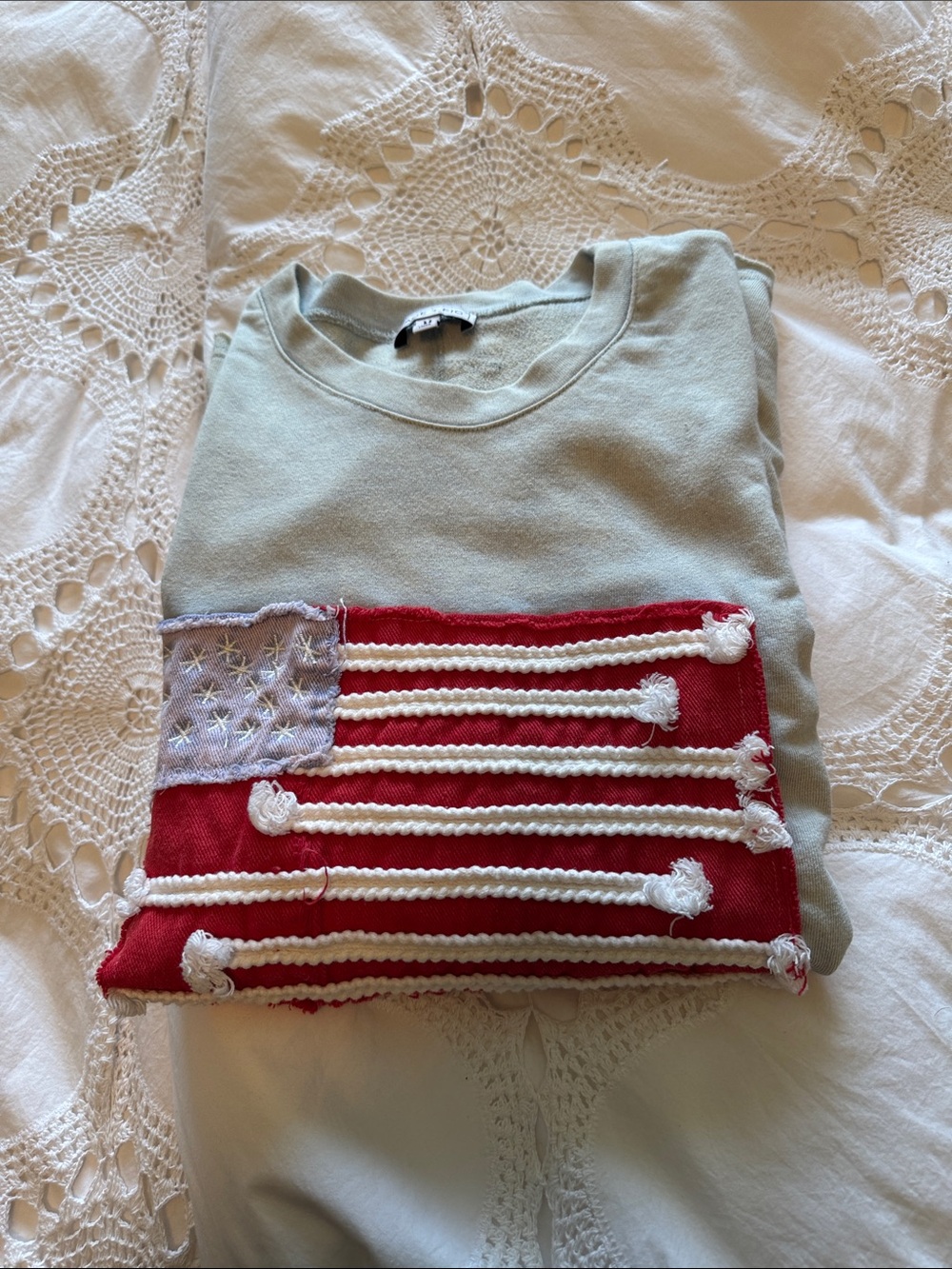 Womens Sage Green Crewneck Sweater - M short sleeve oversized